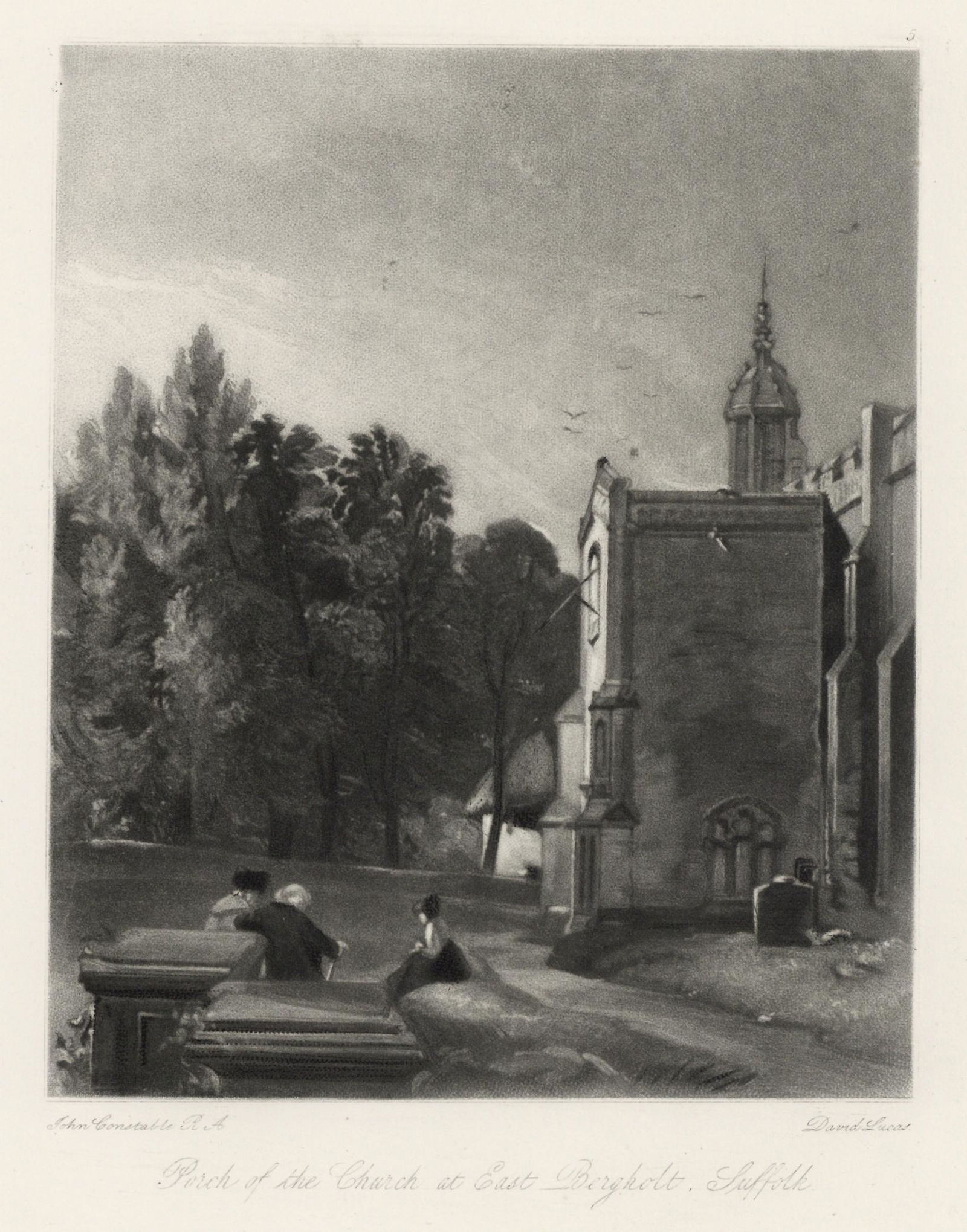 Sir John Constable / David Lucas mezzotint "Church at: This beautiful mezzotint engraving was composed by John Constable and engraved by David Lucas. It is from the much sought-after "English Landscape" series; this impression on cream wove paper is from