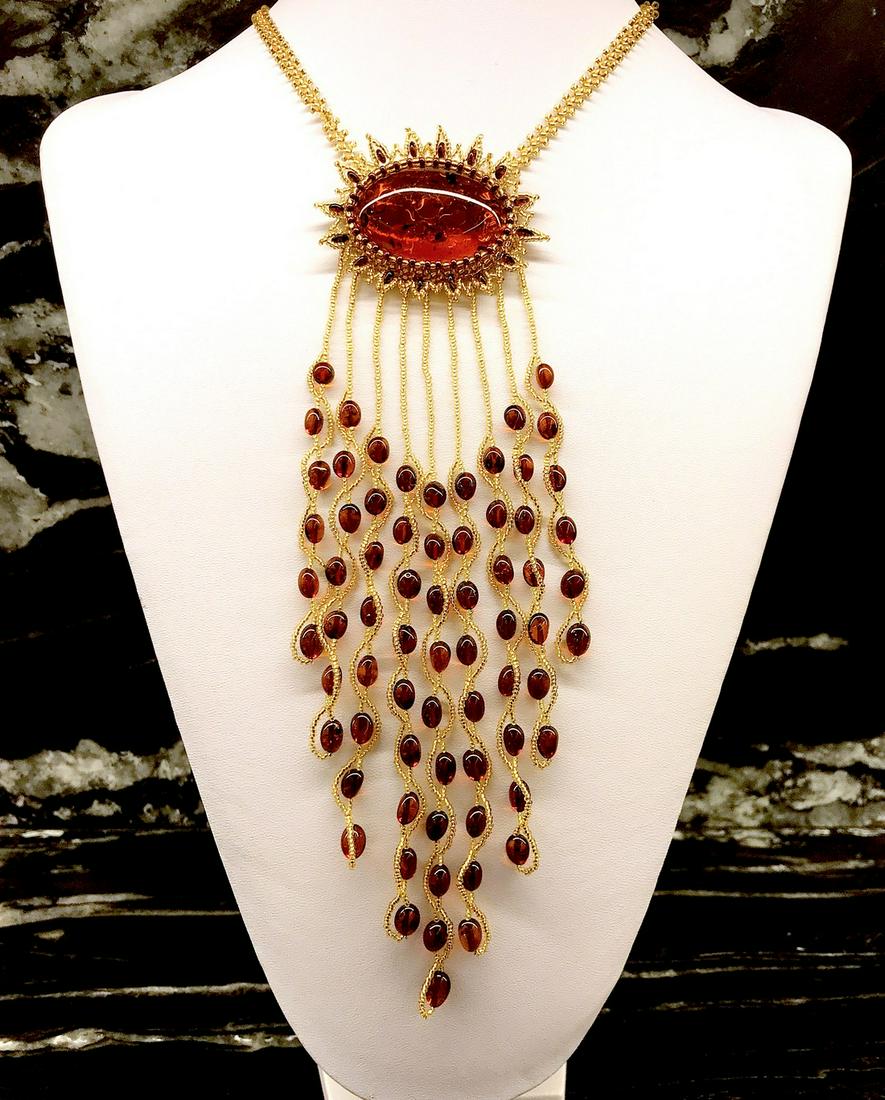 Unique and Stunning Amber Pendant with chain, shaped (1 of 6)