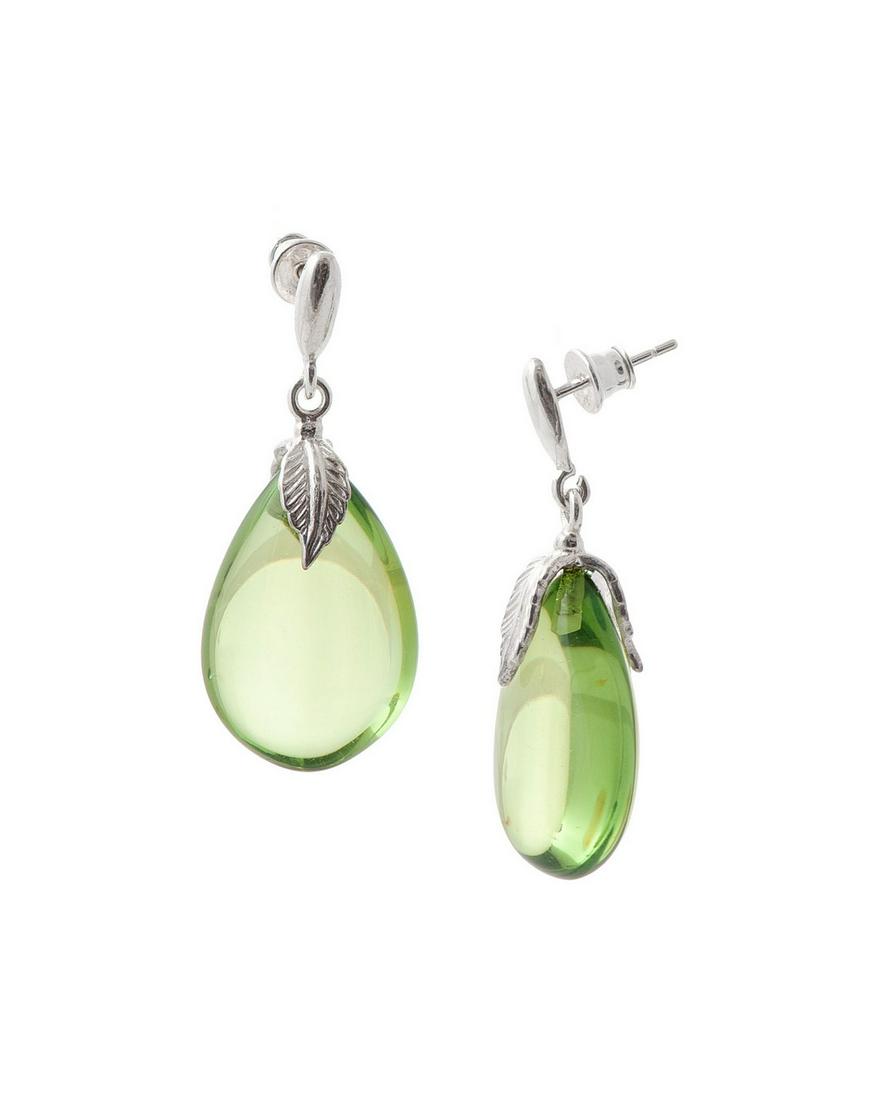 Caribbean Green Amber Earrings: Title: Caribbean Green Amber Earrings Materials: Caribbean Green Amber Weight in grams: 8.45 Additional Information: Caribbean Green Amber Earrings. Sterling Silver 925. Drop shaped. Green color. Rese