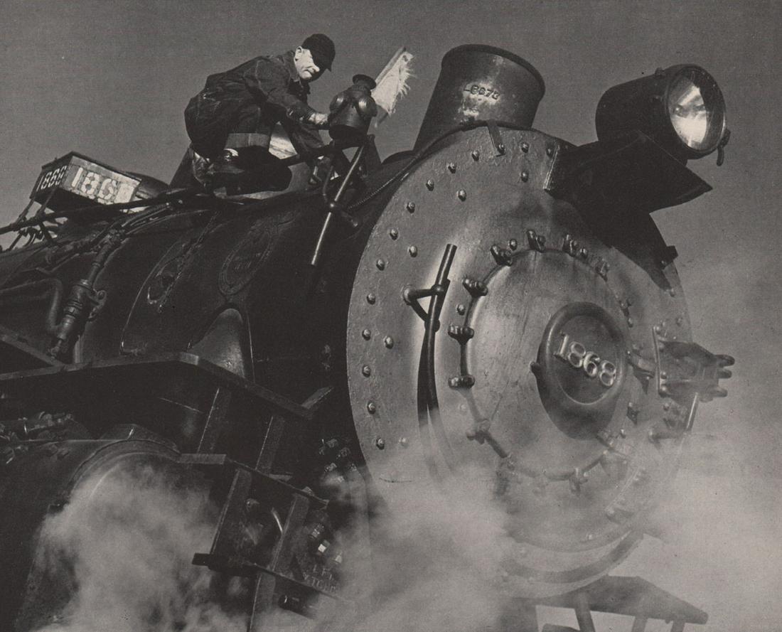 MARGARET BOURKE WHITE - Freight Train, Dodge City,: Artist: MARGARET BOURKE WHITE Print Title: Freight Train, Dodge City, Kansas Printing Date: 1940’s Medium: Photoengraving Printed in: the US Image Size: 6.5 x 8” Reserve: $25.00 Shipping: Domestic