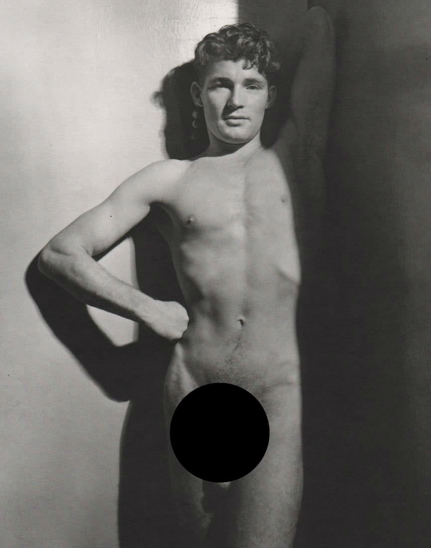 GEORGE PLATT LYNES - Male Nude,1938: Artist: GEORGE PLATT LYNES Print Title: Male Nude,1938 Medium: Duotone Photoengraving Printing Date: 1990’s Printed in USA Image Size:8.5 X 6.5” George Platt Lynes (1907-1955).was an American fash