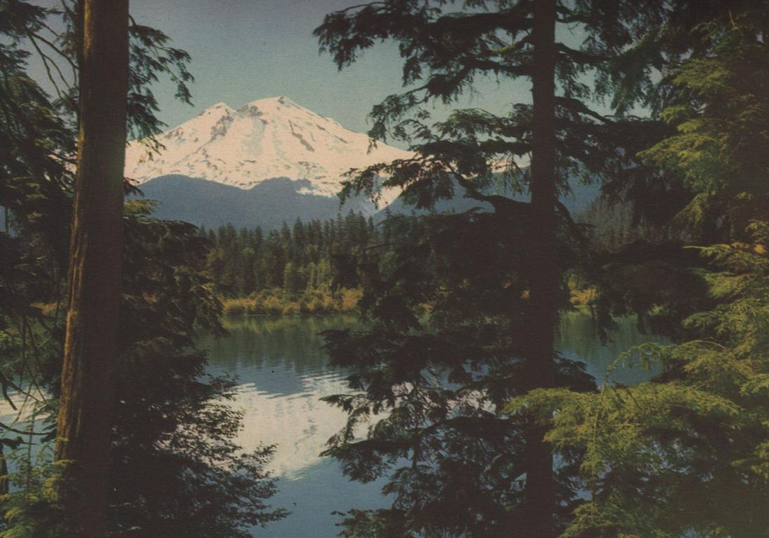 UNKNOWN - Mount Baker, Washington: Artist: UNKNOWN Print Title: Mount Baker, Washington Printing Date: 1940’s Medium: Photo-lithograph Printed in: the US Image Size: 6.5 x 9” Reserve: $25.00 Shipping: Domestic: Flat-rate of $15.00 