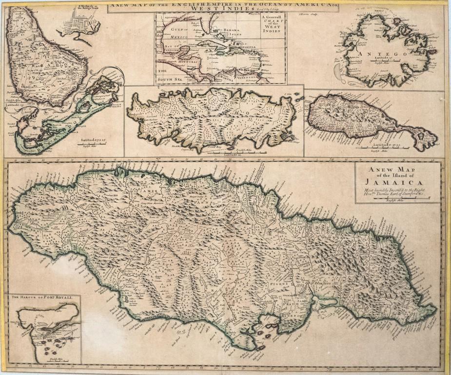 1721 Senex Map of British Caribbean Islands -- A New: Title/Content of Map: 1721 Senex Map of British Caribbean Islands -- A New Map of the English Empire in the Ocean of America or West Indies Date: 1721, London Cartographer: J Senex Size: 20.1 X 23.8 i