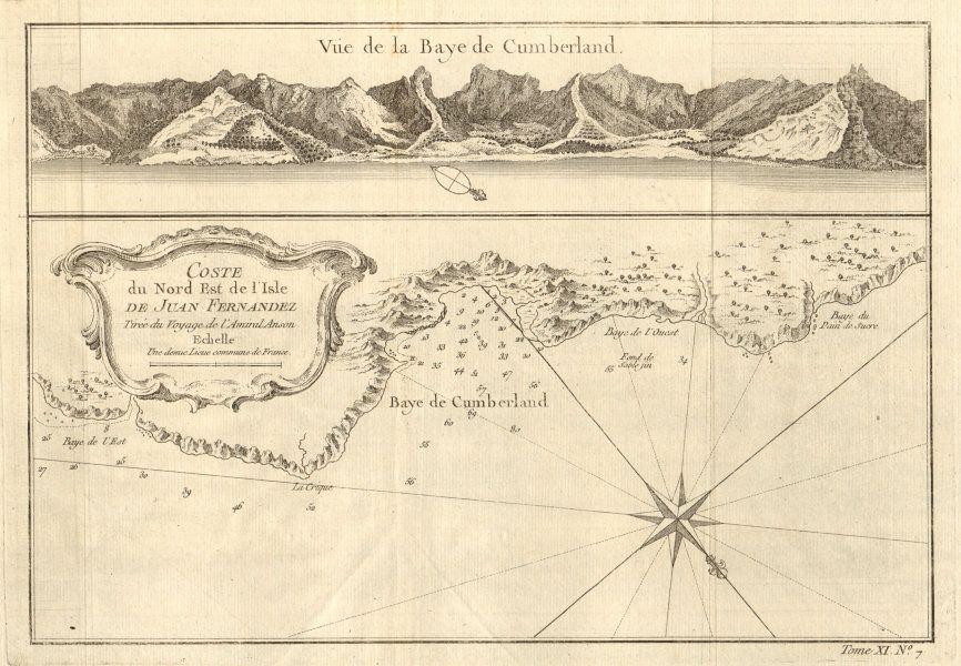 San Juan Bautista, Isla Robinson Crusoe, Juan: TITLE/CONTENT OF MAP: 'Coste du Nord-Est de IIsle de Juan Fernandez tirée du voyage de l;Amiral Anson // Vue de la Baye de Cumberland [North east coast of Isla Robinson Crusoe, Juan Fernandez Island 