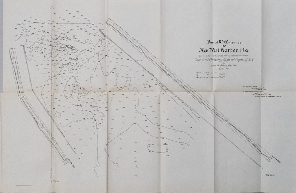 1900 US Corps of Eng. Survey Plan of NW Key West FL: Title/Content of Map: 1900 US Corps of Eng. Survey Plan of NW Key West FL Harbor -- Bar at N. W. Emntrance to Key west Harbor Surveyed April 25 and 26, 1900, Under the direction of Cpt. C. H. McKinstr