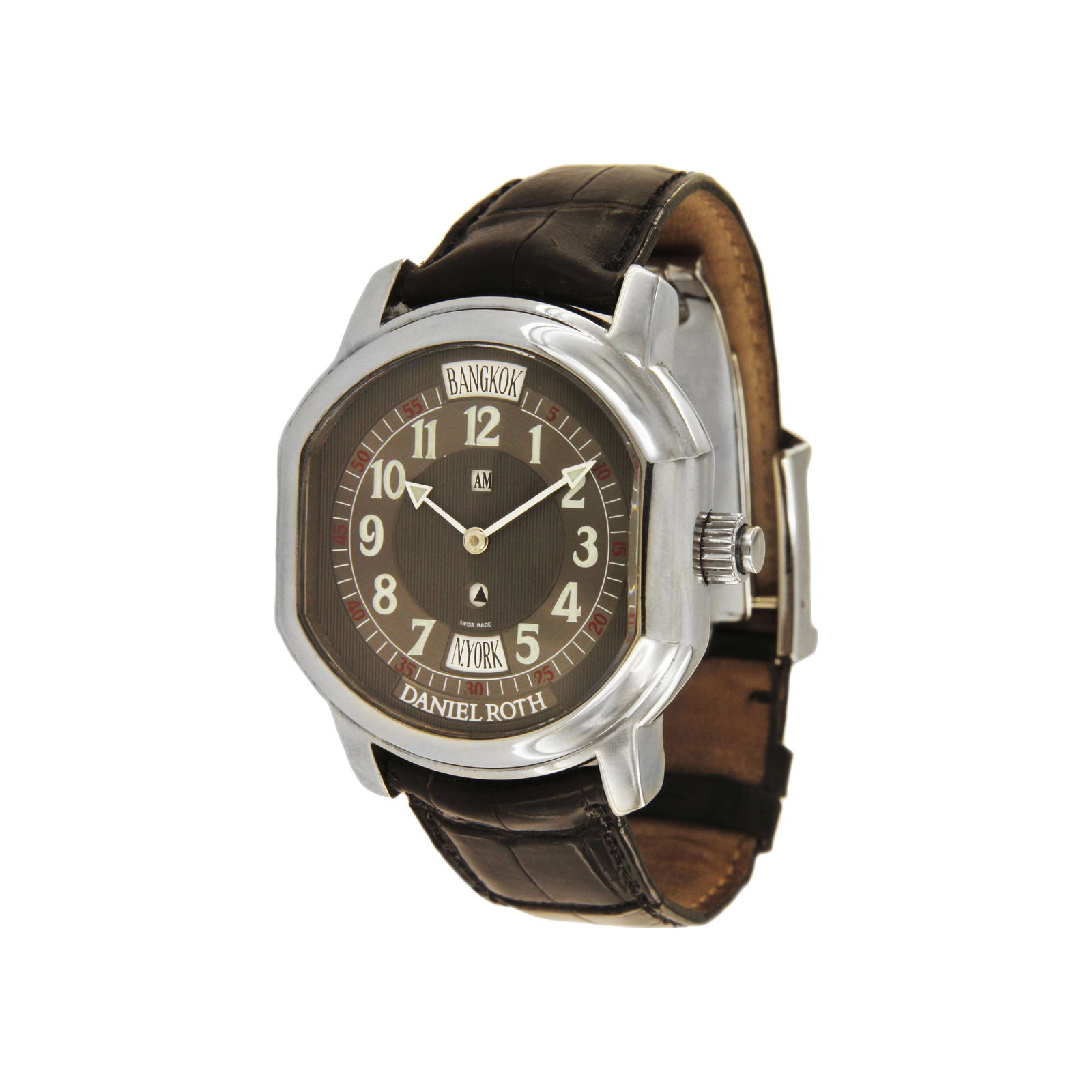 Daniel Roth 18 Karat Gold Metropolitan 24 Cities World: DANIEL ROTH 18K WHITE GOLD METROPOLITAN REF 857.X.60.189.CN.BA This is an excellent condition, Daniel Roth Metropolitan watch in 18k white gold. *All 100% original. Box included, no papers. SPECS Bran