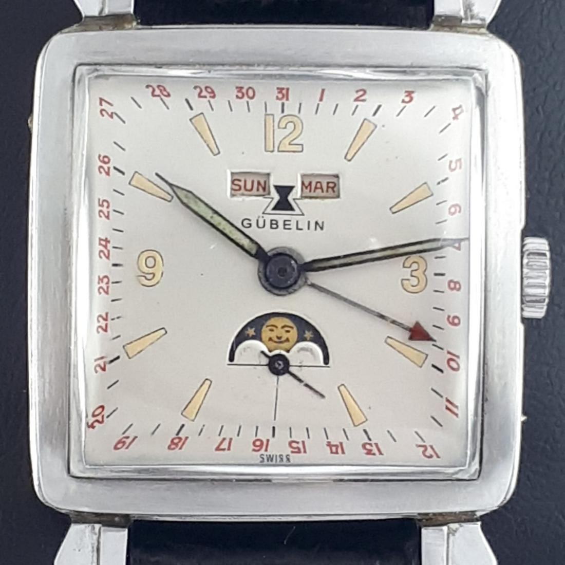 Gübelin - Vintage Triple Date Moon Phase Manual Winding: ***Collection Item , from 1940's Brand: Gübelin Model: Vintage Triple date Moon Phase Manual Winding Gender: Men Period: 1901-1949 Movement: Manual winding Case material: Steel Type: Analogue wristwa