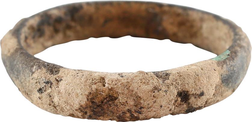 ANCIENT VIKING MAN’S WEDDING RING SIZE 9 ½.: No Reserve! 10th-11th century. Bronze. Size 9 1/2. Thick band, 4.6mm width. Encrusted from burial overall. As found with great age character and fine glossy patina underneath. Can be repolished. Vikin
