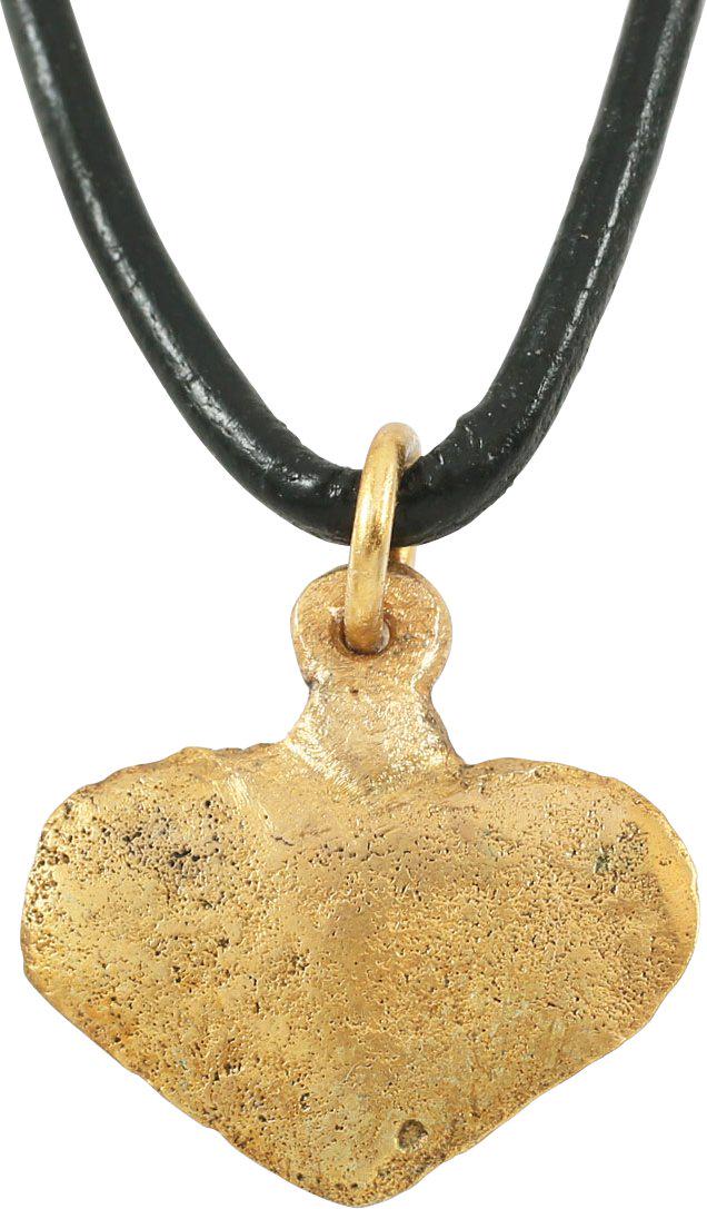 FINE VIKING HEART PENDANT C.900-1050 AD: Delicate size. 5/8Â” height. A slightly domed section in the fully developed form. Made by the open face mold process with the back slightly recessed. For Vikings, the heart stood for bravery, fort