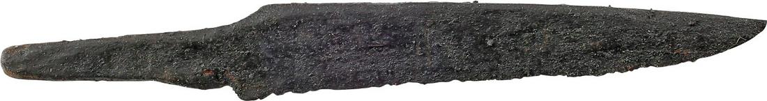 VIKING SIDE KNIFE OR POUCH KNIFE, 866-1067 AD: Danelaw England. 3 1/4Â” total length. Straight back thick wedge section blade. Whittle tang for mounting in a wood, bone or antler grip without a guard. These side knives were among the most treas