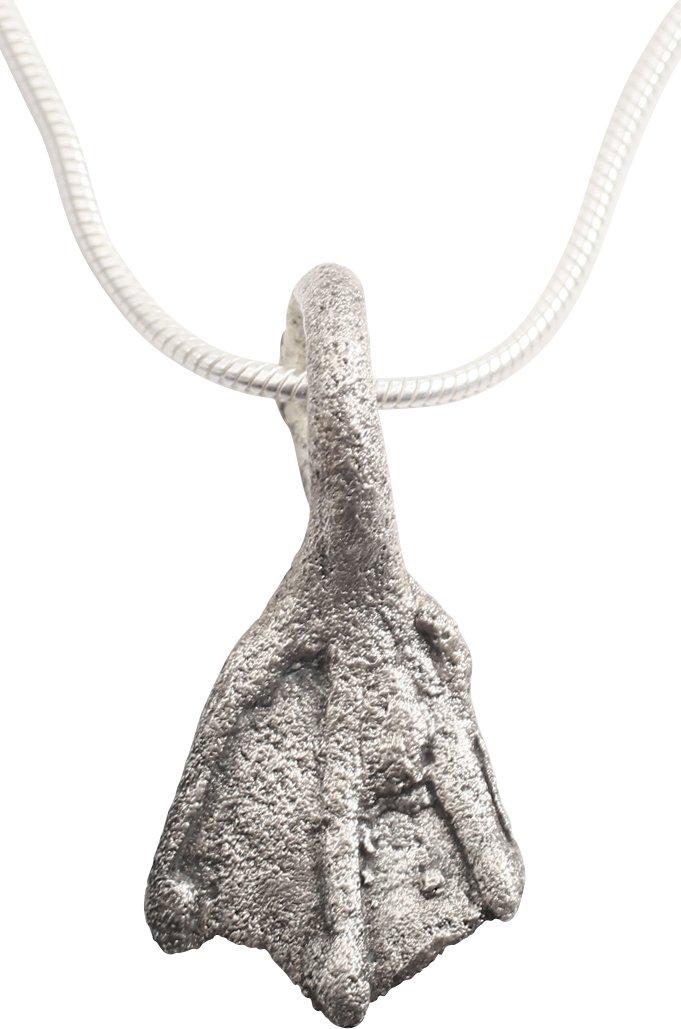 VIKING SORCERER'S AMULET: 10th-11th century AD. Over 7/8Â” height. Bronze shaped as a duckÂ’s foot and intricately detailed. A burial at Viden, Denmark contained the body of a woman of wealth and status buried with henba