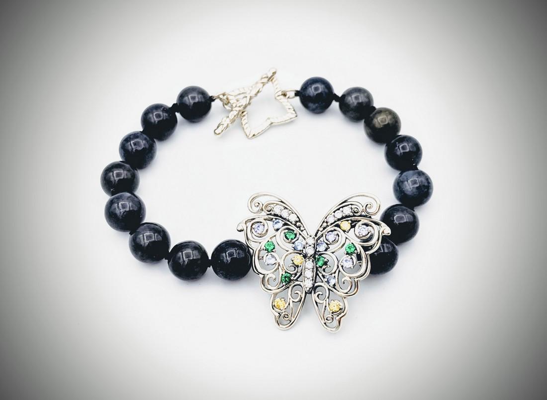 Beaded Nuumite Butterfly Bracelet w Tsavorite Garnet, (1 of 3)