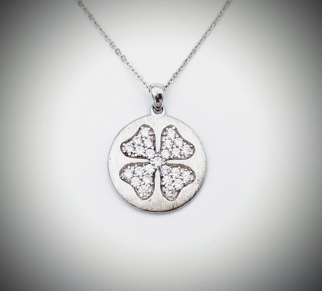 Sterling Silver Necklace w CZ 4-Leaf Clover Pendant (1 of 3)