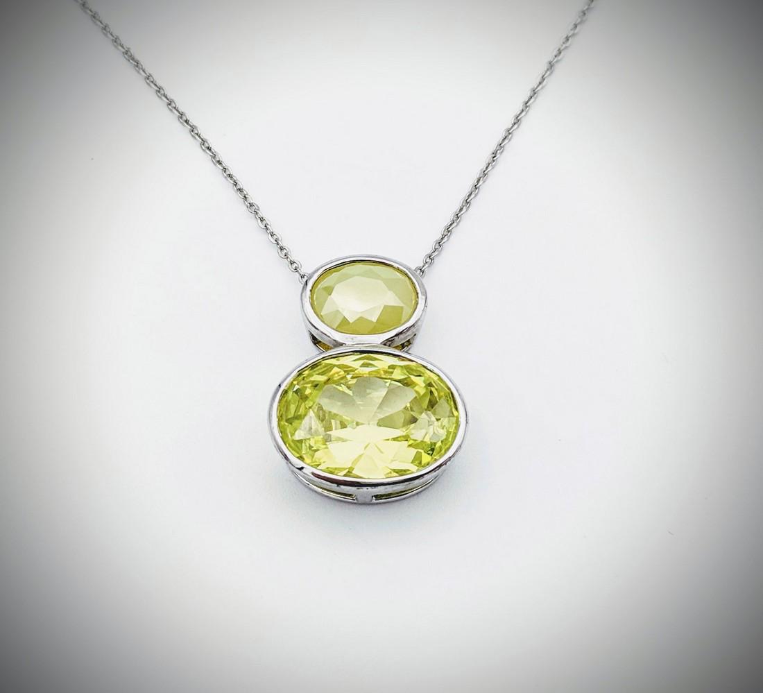 Sterling Silver Necklace w Peridot & Prehnite Pendant (1 of 3)