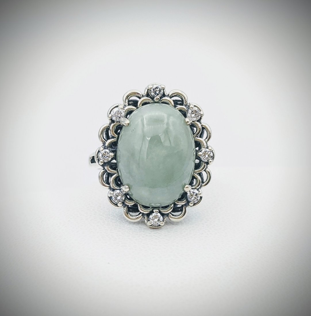 Sterling Silver Sz 7 Vintage Style Oval Jade & Cubic (1 of 3)