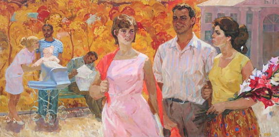 Oil painting Soviet family Maksimushkina V.A. (1 of 2)