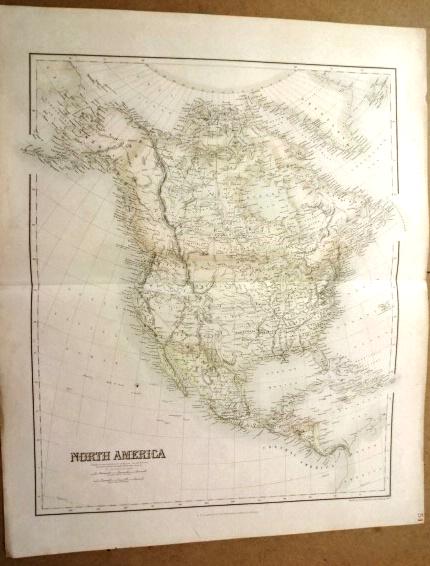 c1870 Large Fullarton Map of North America: c1870 Map of North America printed by A and J. Macpherson and published by A. Fullarton, Edinburgh. Fine with central horizontal fold as issues on thick paper stock. Measures 23 x 18". Reserve: $35.00