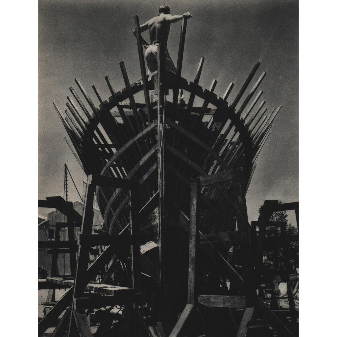 EDWARD WESTON - Ship Building: Artist: EDWARD WESTON Print Title: Ship Building Medium: Sheet-fed Gravure Printing Date: 1930's Printed in the USA Image Size approx: 9.5 x 7.5 inches Edward Henry Weston (1886-1958) was a 20th-centu