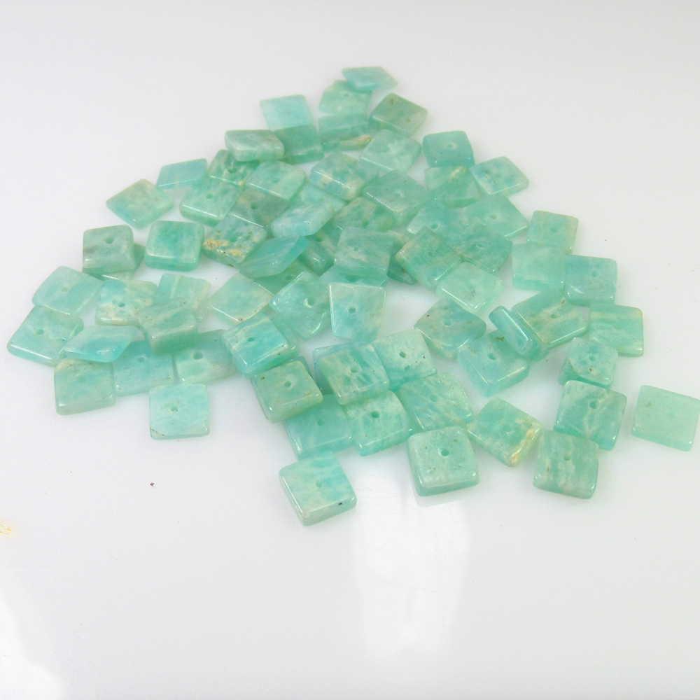 37.62 Ct Genuine 75 Drilled Amazonite Square Flat Beads: No Reserve! Title: 37.62 Ct Genuine 75 Drilled Amazonite Square Flat Beads Stone Clarity: Translucent Loose Gemstone: Natural Amazonite Beads Carat Weights: 37.62 Size/Dimensions: 5.0x2.2 - 5.5x2.3 mm