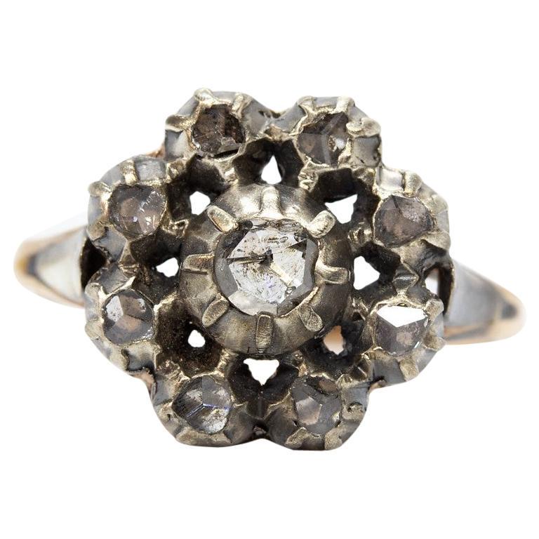 Victorian 18 Karat Gold and Silver Diamonds Ring (1 of 7)