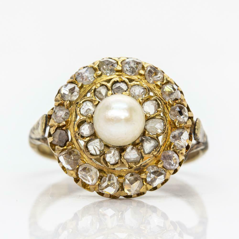 Antique Victorian 18k Gold Pearl and Diamonds Ring (1 of 7)
