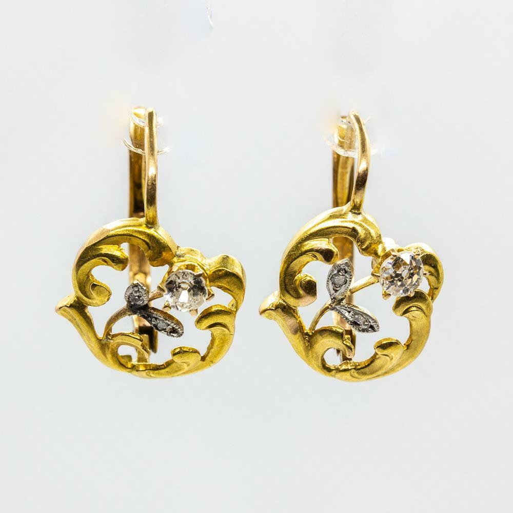 Antique Original Art Nouveau 18k Gold Diamonds Earrings (1 of 5)