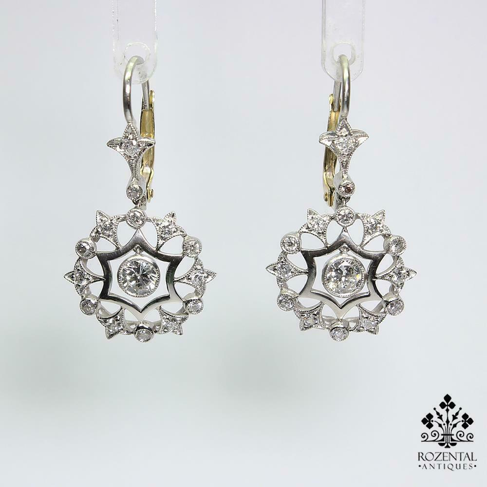 Estate Handmade Platinum Diamonds Drop Earrings (1 of 5)