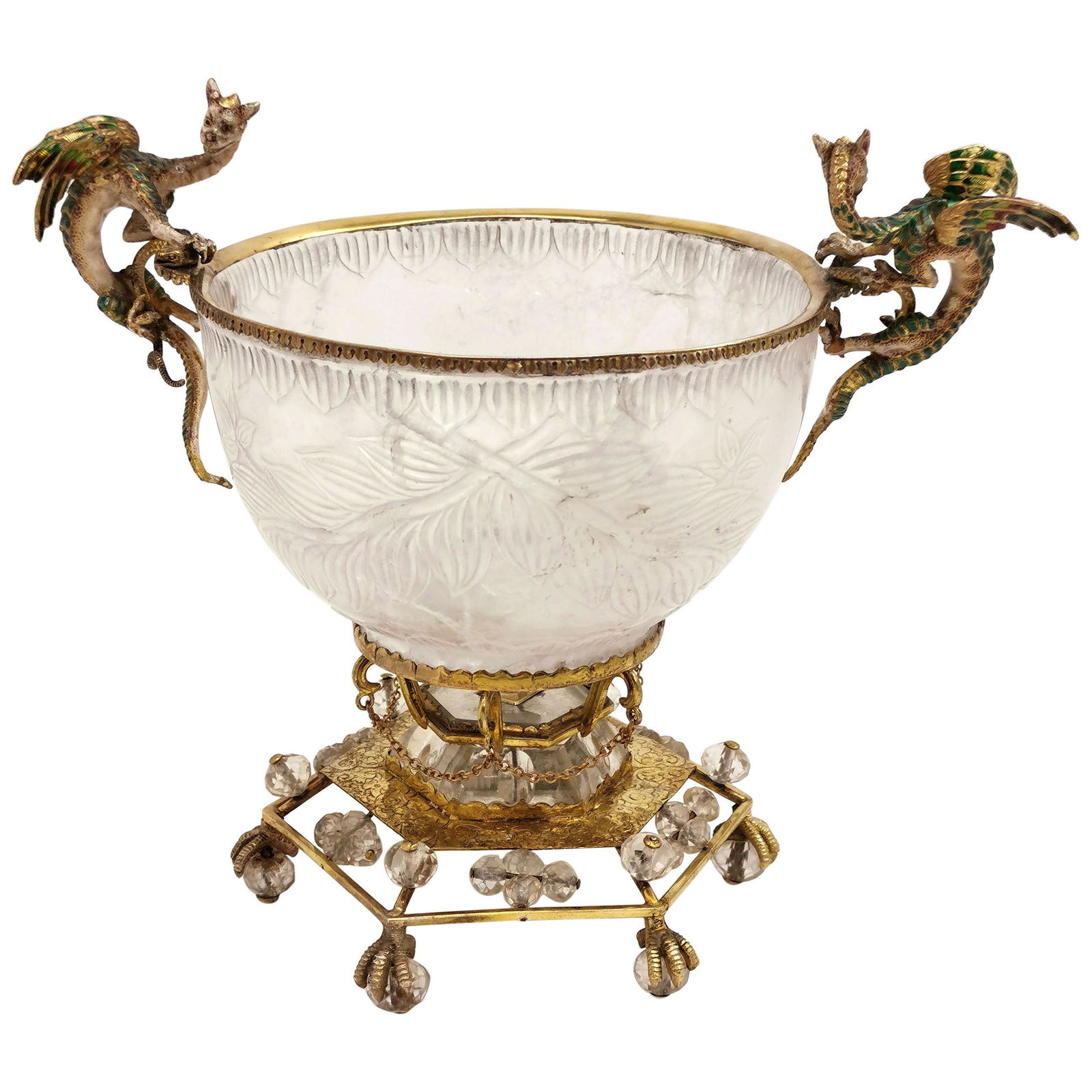Austrian Silver Gilt, Rock Crystal and Enamel Comport (1 of 10)