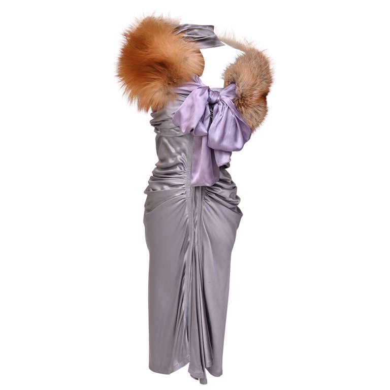 TOM FORD for YVES SAINT LAURENT SILK DRESS with RED FOX: YVES SAINT LAURENT SILK DRESS with matching RED FOX FUR STOLE! The most recognized look from Tom Ford Era! YVES SAINT LAURENT F/W 2003 ready-to-wear collection. Dress : 100% Silk Stole : Genuine Fox f