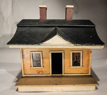 Folk Art "Gambrel Style" Doll House: Title: Folk Art "Gambrel Style" Doll House Date/Period: 1900 Origin: American Dimension: 16" H x 15" L x 13 1/4" D Provenance:Folk Art "Gambrel Style" model Doll House Shipping: Domestic: Flat-rate of