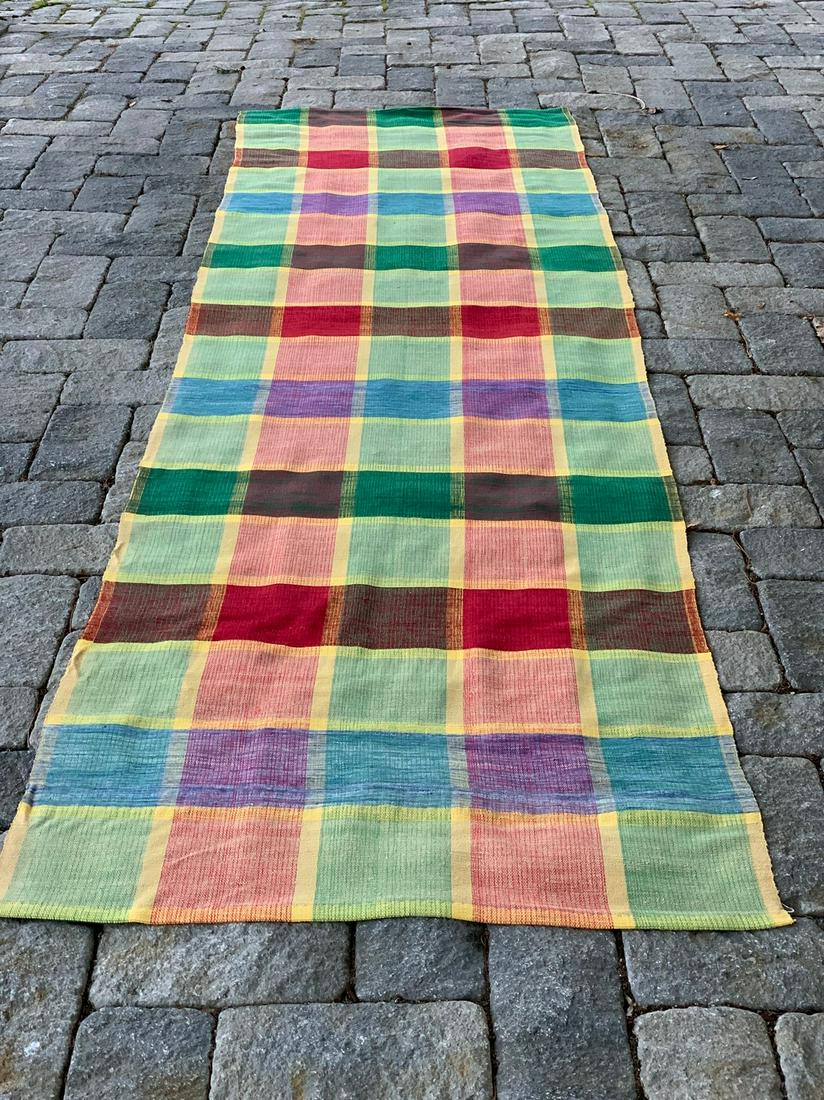 c. 1940 (unused) Quebec Rag Carpet: Title: c. 1940 (unused) Quebec Rag Carpet Date/Period: c. 1940 Dimension: 11 ft. L x 38” w Provenance:Tightly woven, durable, boldly patterned. Woven in long rolls & meant to be cut & hemmed into pi