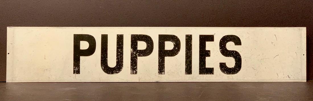 Early 20thc PUPPIES sign on metal (1 of 2)