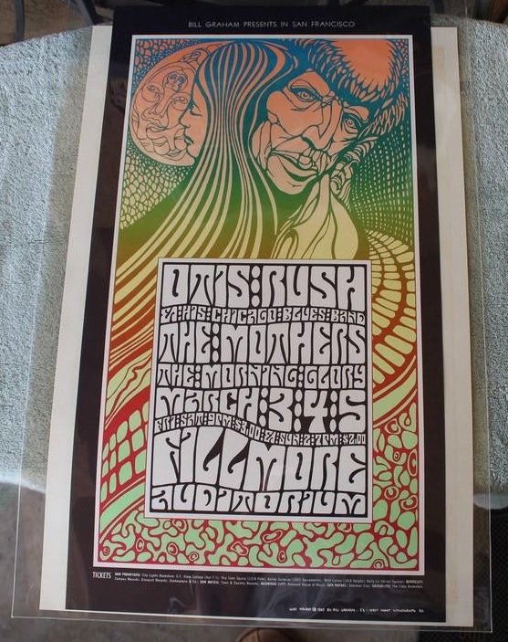 BG 53 - Wes Wilson: Title: BG 53 Author: Wes Wilson Size/Format: 13.25 x 22.5 Item Type: Poster Description:PO1. Otis Rush. By Wes Wilson. Reserve: $150.00 Shipping: Domestic: Flat-rate of $30.00 to anywhere within the c
