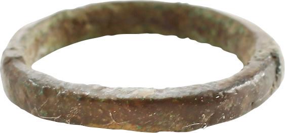 VIKING WEDDING RING, 9TH-10TH CENTURY AD SZ ½.: No Reserve! Bronze, originally gilt, size ½, for the small finger as was the custiom. Medium width, 2.2mm, thick rounded band. Good patina and preservation. Gift boxed with certificate of authenticit