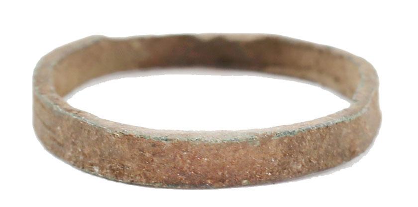 ANCIENT VIKING WEDDING RING C.850-1050 AD SZ 3 3/4: No Reserve! Sz 3 3/4 Rounded face band 1.6mm width. Surface with light encrustation from burial. Vikings exchanged rings on the pommel of the groom’s sword. Gift boxed with certificate of authentici