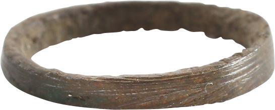VIKING WEDDING RING, 9TH-10TH CENTURY AD. SIZE 2 3/4: No Reserve! Cambridgeshire England. Bronze, originally gilt, size 2 3/4 for the small finger as was the custom.. 1.6mm width with slightly rounded face. Good patina and preservation with minor surface