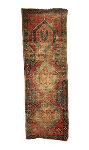 Antique Distressed Caucasian Long Rug Runner 2'8 x 8'2: This antique Caucasian runner rug was woven in the mid to late 19th Century and features a colorful palette with shabby chic distressed wear to the field. This runner displays three elongated