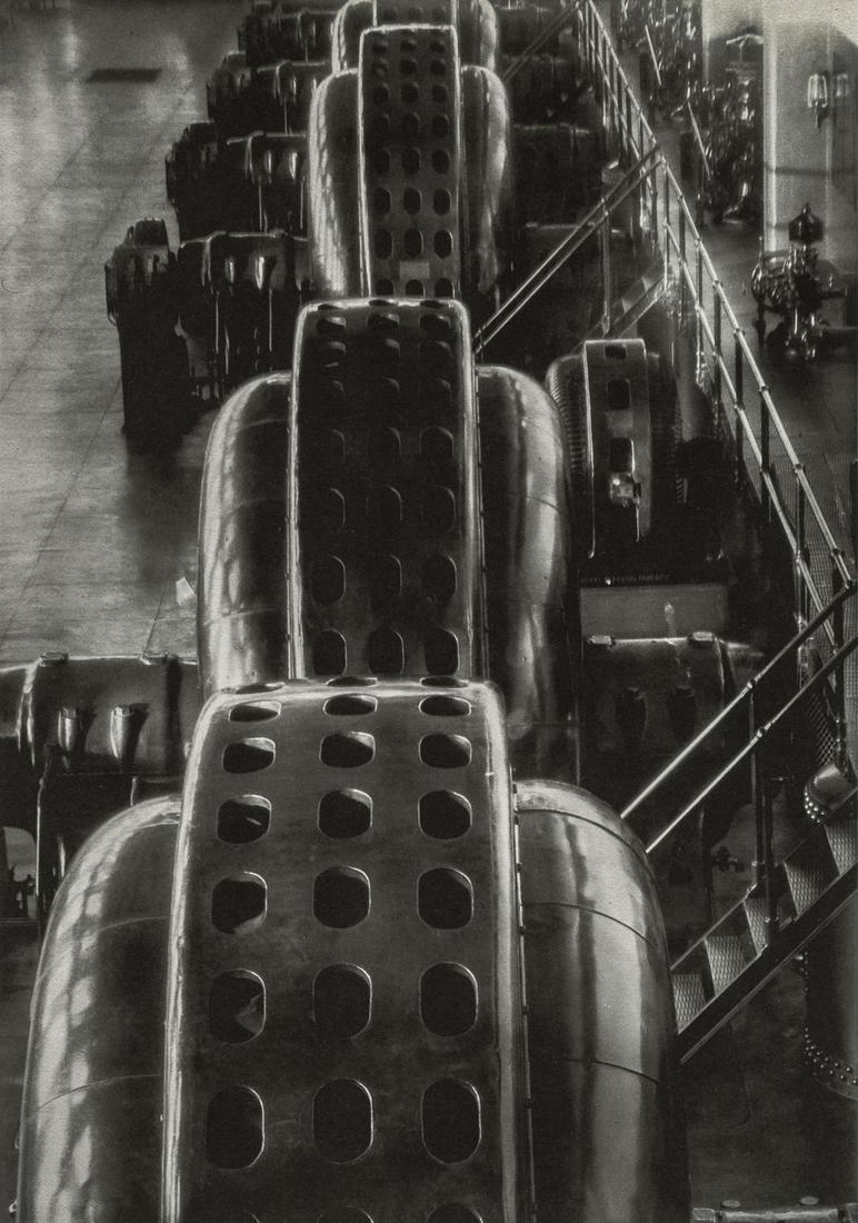 MARGARET BOURKE-WHITE - Hydro Generators, Niagara Falls: Artist: Margaret Bourke-White Title: Hydro generators. Niagara Falls Power, 1928 Medium: Photo Litho, 1975, USA Dimensions: 5.4x7.7" Heat Wax Mounted on 8.5x11" Conservation Board Margaret Bourke-Whit