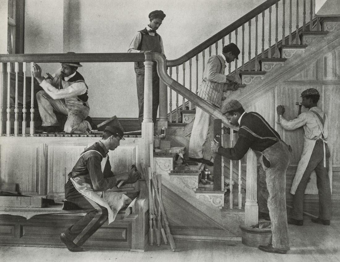 FRANCES BENJAMIN JOHNSTON - Hampton Institute Students: Artist: Frances Benjamin Johnston Title: Hampton Institute. Students at Work, 1900 Medium: Photo Litho, 1975, USA Dimensions: 7.55x5.8"Heat Wax Mounted on 8.5x11" Conservation Board Frances "Fannie" B