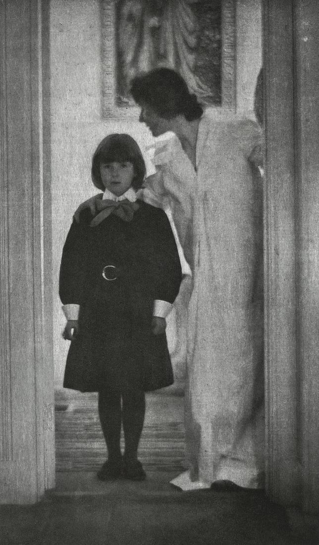 GERTRUDE KASEBIER - Blessed Art Thou Among Woman, 1899: Artist: Gertrude Kasebier Title: Blessed Art Thou Among Woman, 1899 Medium: Photo Litho, 1997, China Dimensions: 5.05x8.6"Heat Wax Mounted on 8.5x11" Conservation Board Gertrude Kasebier (1852 - 1934)