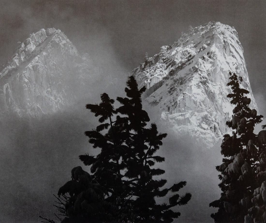 ANSEL ADAMS - Eagle Peak, Middle Brother, 1968: Artist: Ansel Adams Title: Eagle Peak, Middle Brother, Winter, Yosemite, 1968 Medium: Photo Litho, 1979, USA Dimensions: 11.85x10" Heat Wax Mounted on 14x18" Conservation board Ansel Adams was an Amer
