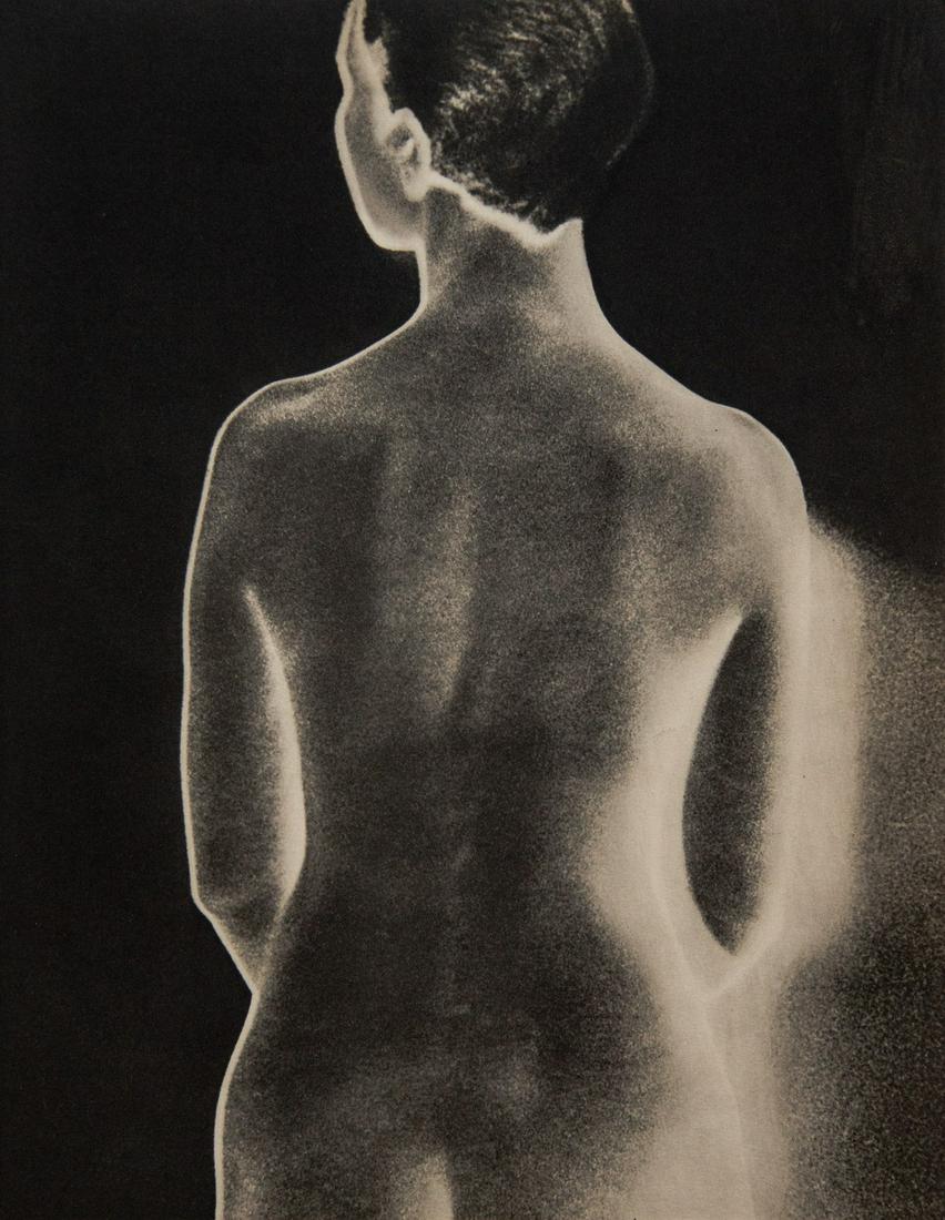 MAN RAY - Solarized Nude, Back: Artist: Man Ray Title: Solarized Nude, Back Medium: Sheet Fed Gravure, 1934, France Dimensions: 8.65x11.1" Heat Wax Mounted on 14x18" Conservation Board From a now rare portfolio of Man Ray gravures. 