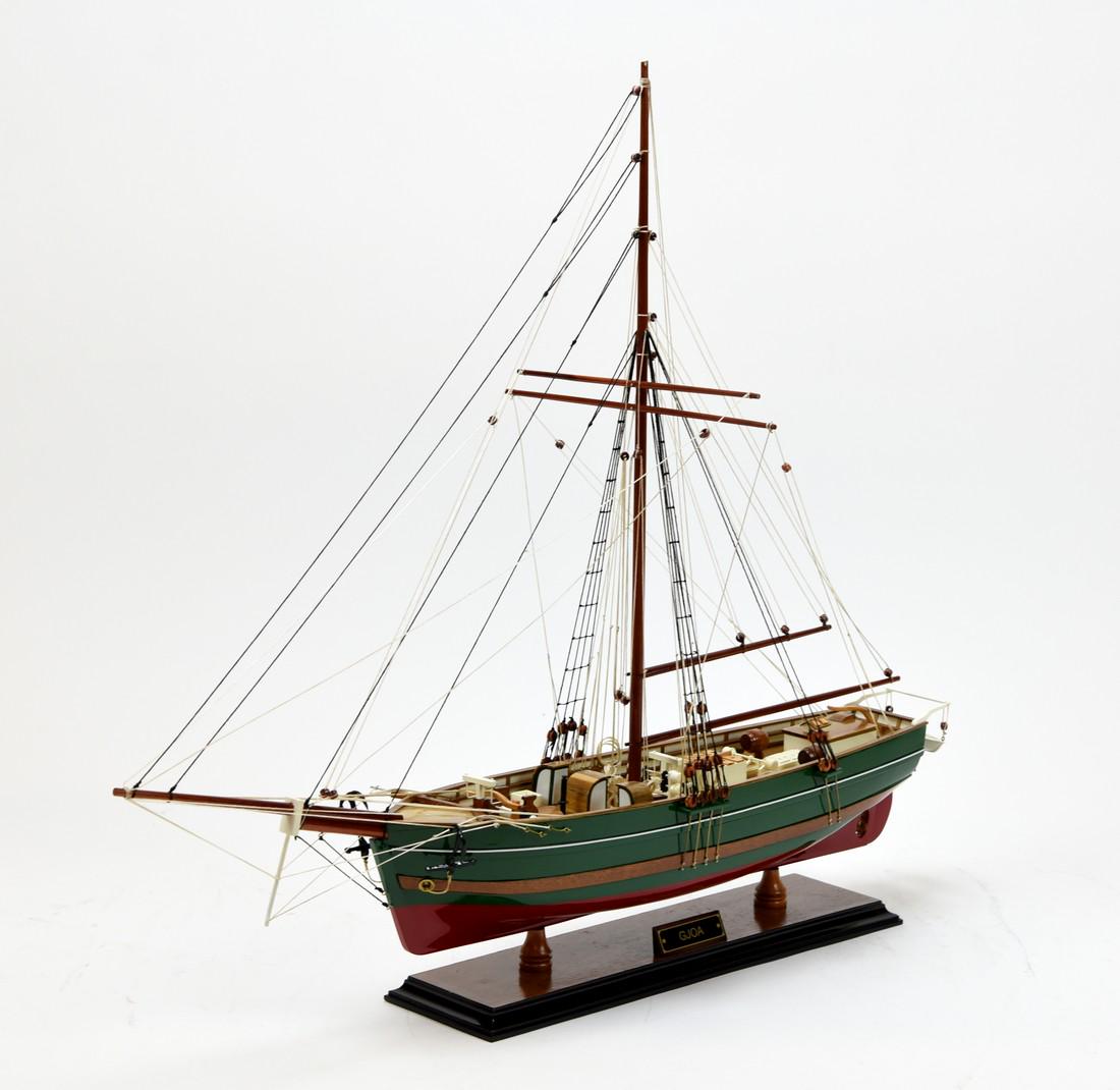 GJOA: 100% hand built from scratch using “plank on frame” construction method; Hundreds of hours required to finish this model sailboat; Made of finest wood and high quality material; Highly complex rig