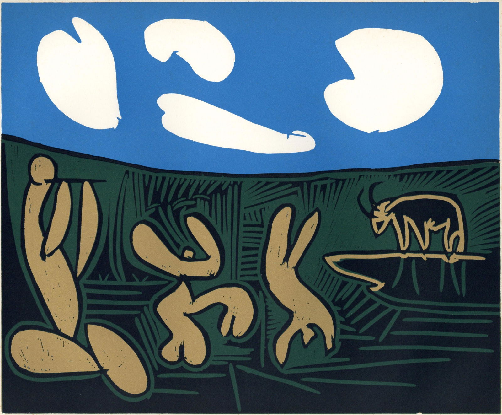 Pablo Picasso linocut "Bacchanal with Four Clouds" (1 of 2)