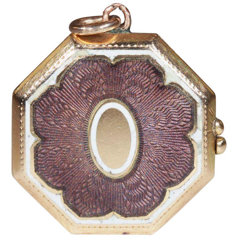 Antique Edwardian Guilloched Purple and White Enameled: What can I say? I just thought that this locket had panache. I was shopping the markets of Paris on a sunny day, enjoying a grand crème (this is what you should order if you want a latte in the city 
