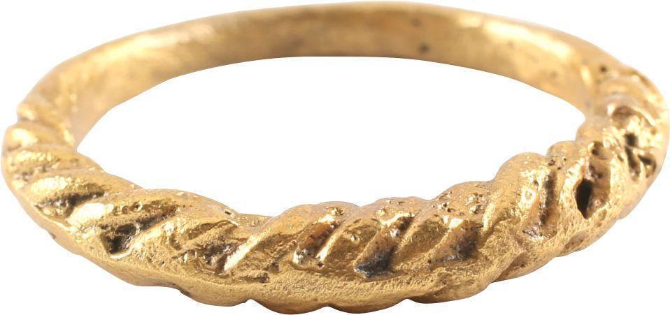 FINE VIKING TWISTED RING C.850-1050 AD: Size 10 ½ with the twisted top tapering from the middle. Excellent example professionally refurbished with the gold overlay restored. Gift boxed with certification of authenticity. Reserve: $18