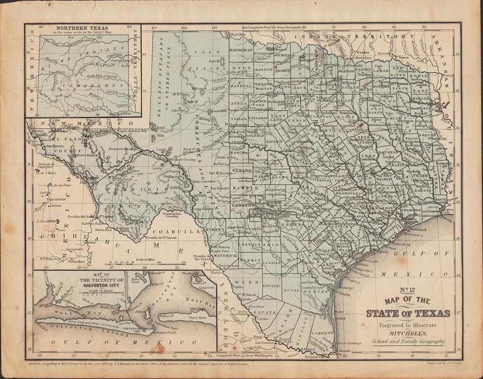 Pre-Civil War Map of Texas, J. H. Young 1858 (1 of 4)