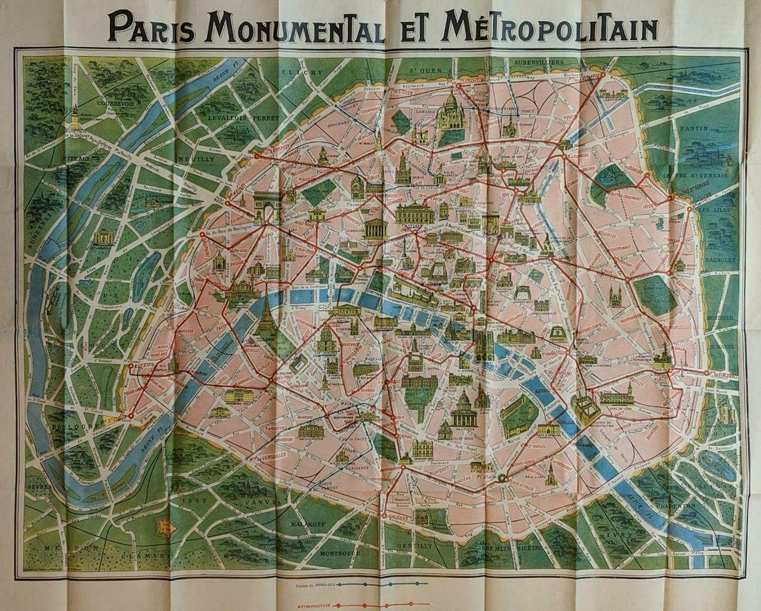 ANTIQUE PARIS FRANCE SOUVENIR FOLDING MAP w AREA (1 of 5)
