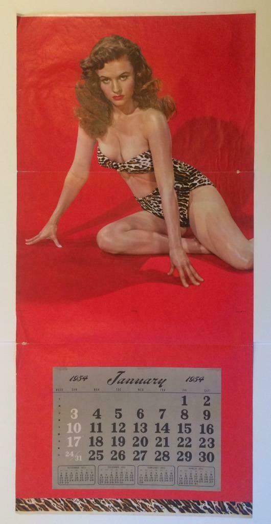 BIG 46"x22" VINTAGE 1954 PIN UP GIRL TIGRESA PRINT, (1 of 2)
