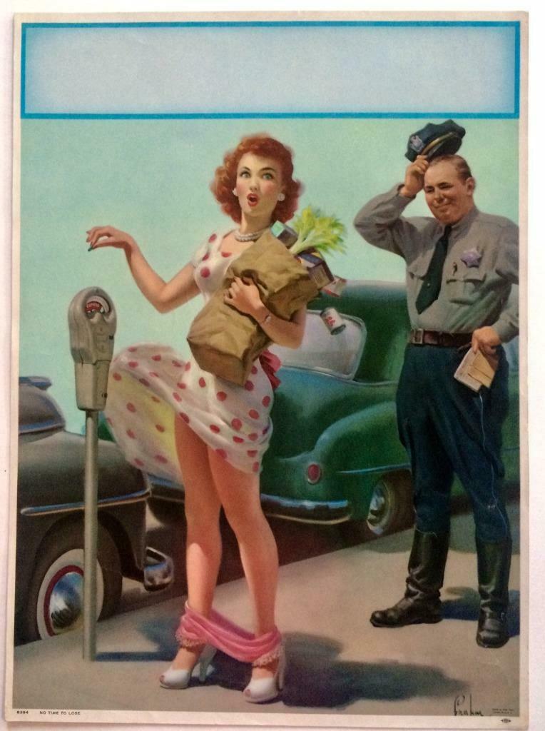 16.5x12" OLD c1956 PIN UP GIRL PRINT SIGNED ART FRAHILL (1 of 2)